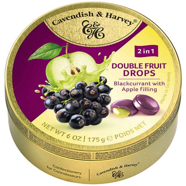 Image of Cavendish & Harvey Double Fruit Drops Blackcurrant with Apple Filling 175g