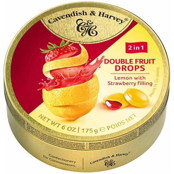 Image of Cavendish & Harvey Double Fruit Drops Lemon with Strawberry Filling 175g